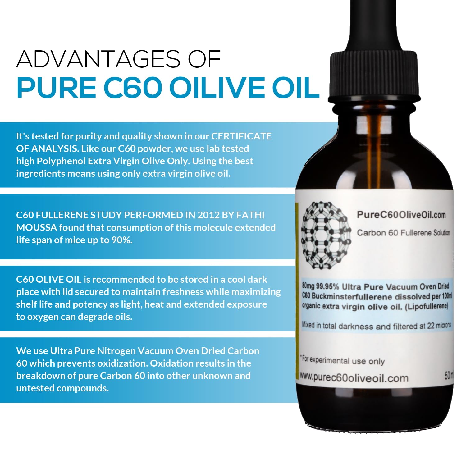 PureC60OliveOil C60 Olive Oil 50ml / 1.7 Fl Oz - 99.95% Carbon 60 Solvent Free 40mg - Amber Glass Bottle - Food Grade - Carbon 60 Olive Oil - From The Leading Global Producer - Image 3