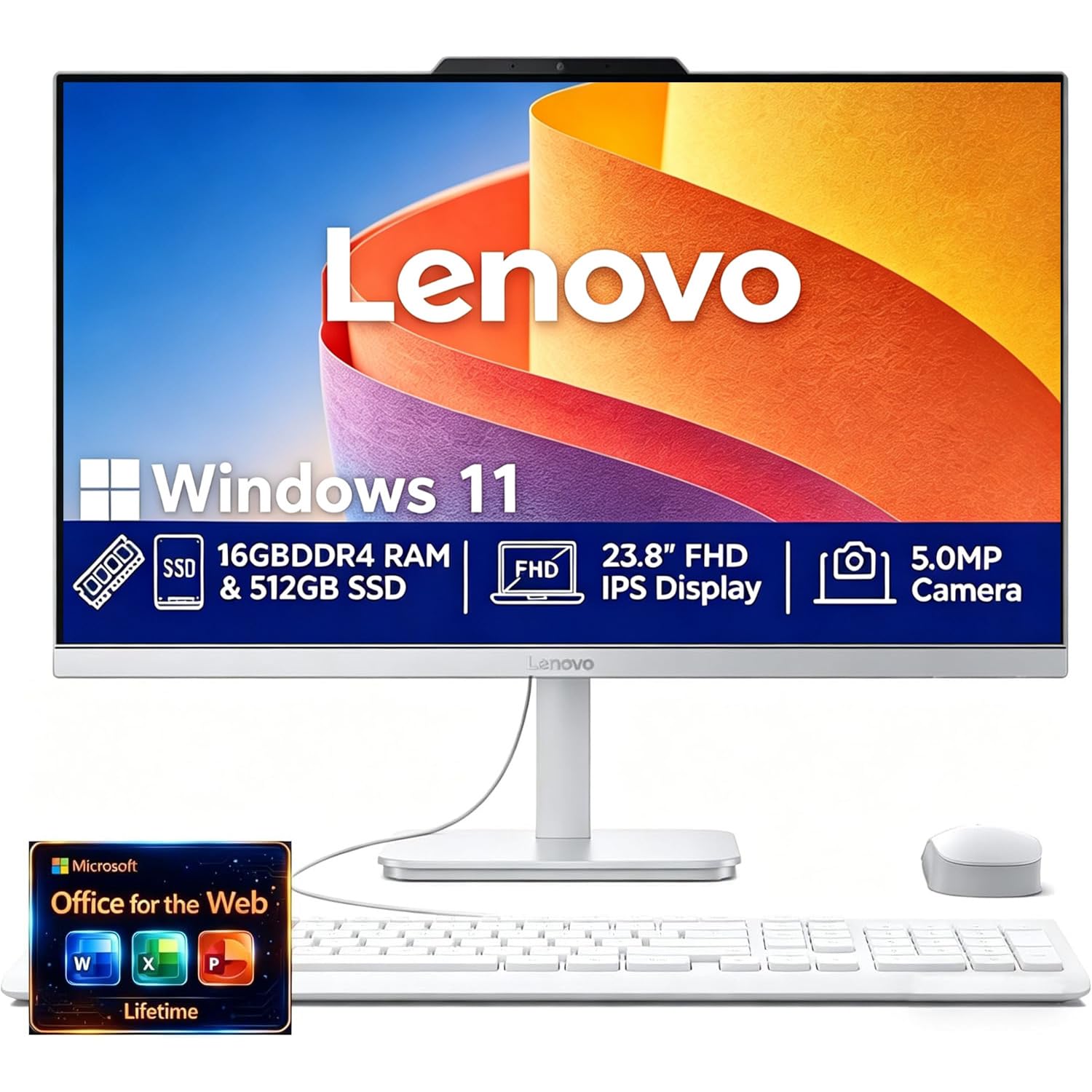 Lenovo Computer desktop all-in-one da 61 cm | Intel Core i3-N305 (8 core, Beat i5-1140G7) | RAM da 32 GB, SSD da 1 TB | WiFi 6 | Grafica UHD | Splendido display IPS FHD, Lifetime Office 365 per Web