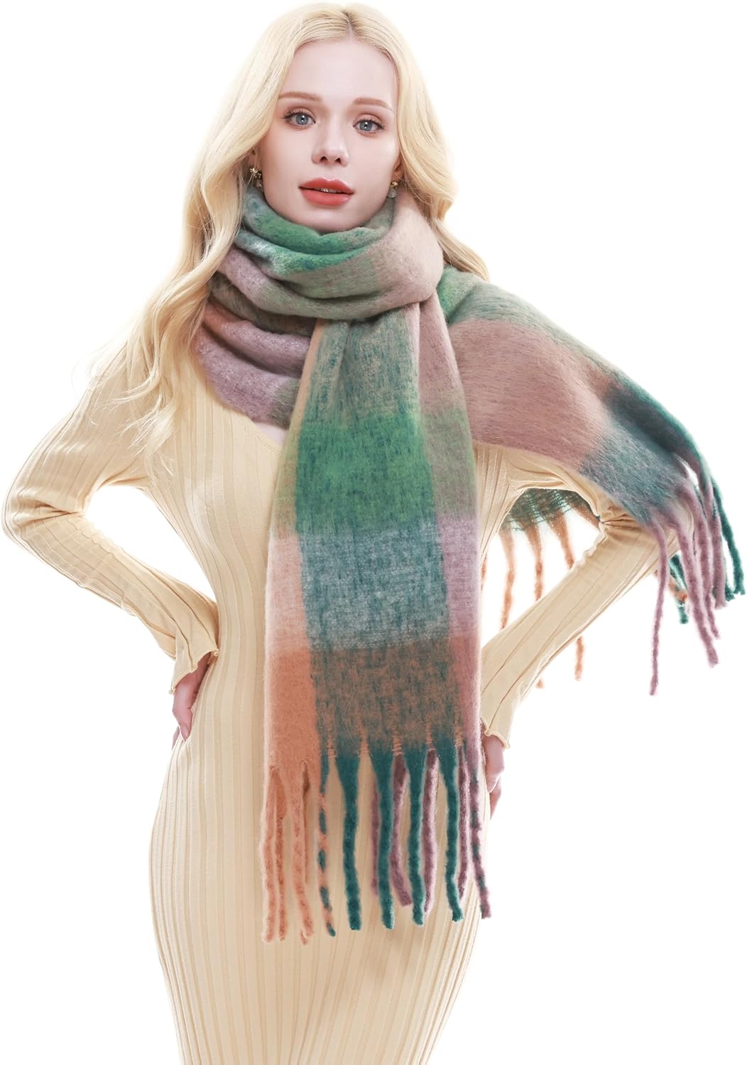 RIIQIICHY Plaid Scarf for Women Chunky Scarves Winter Warm Thick Oversized Blanket Scarf - Image 4