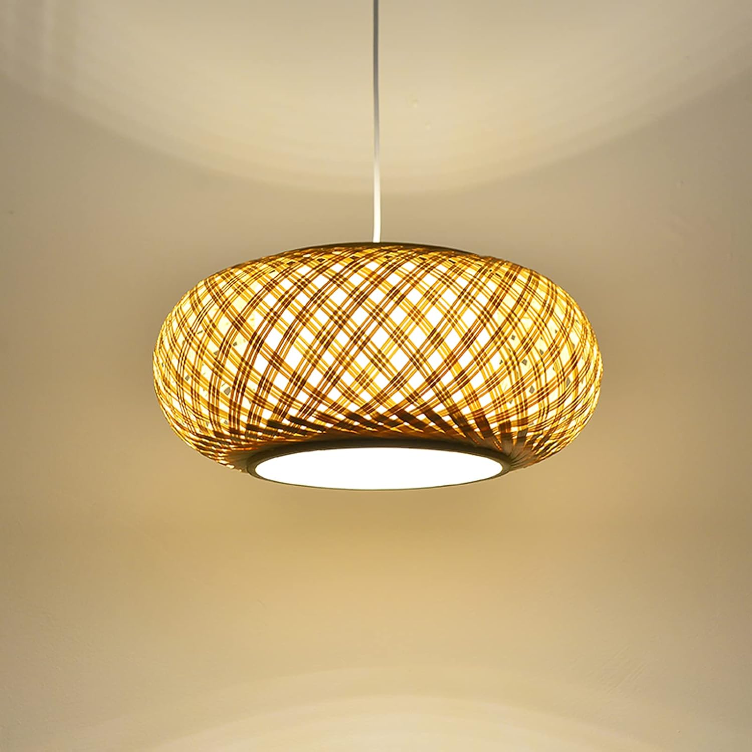 YUEGOO Chandeliers,Retro Led Hanging Light Japanese-Style Wicker Lamp Modern Industrial Suspension Ceiling Lantern Living Room Hotel Restaurant Aisle Balcony Corridor Chandelier/50 * 23Cm