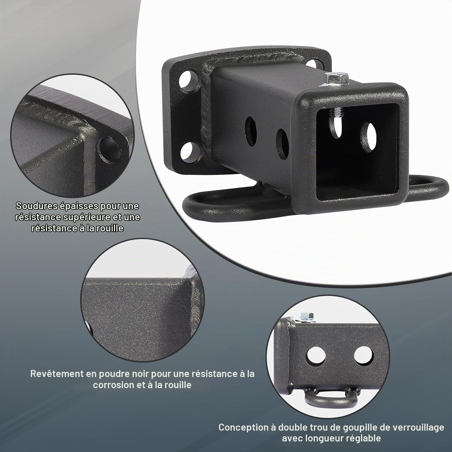 Adaptateur de Récepteur d‘Attelage de 2 Pouces pour Fixer Le Tube Récepteur – Universel pour Pick-up et SUV, Acier Robust, Facile à Installer