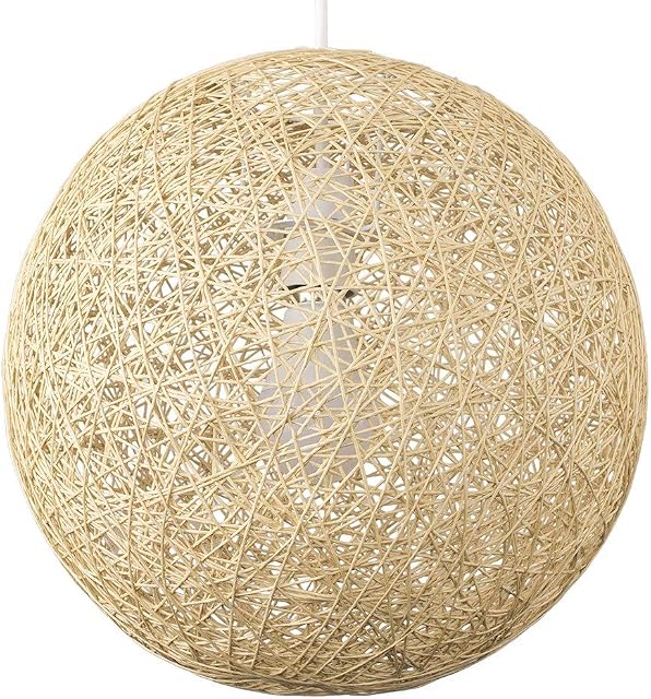 Modern Medium Cream Lattice Wicker Rattan Globe Ball Style Ceiling Pendant Light Lampshade