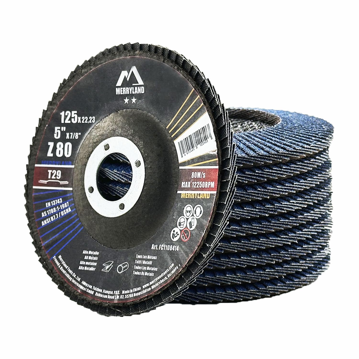 Flap Disc 125 Metal for Angle Grinder, 125mm 80 Grit T29 Flap Wheel 10 Pieces, Blue Zirconium Corundum INOX Stainless Steel Iron Universal 5 inch, Craft-Line FC1108414-10