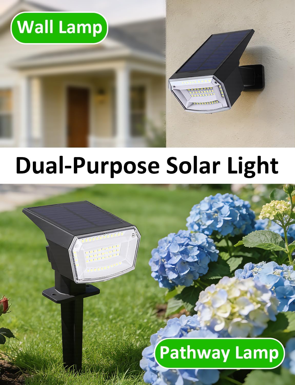 Solar Spot Lights Outdoor, 4 Pack Waterproof Solar Powered Garden Lights, 59 LED 4 Lighting Modes, 6500K White Light, 2-in-1 Auto On/Off Wall Light, Outside Landscape Lighting for Yard Pathway