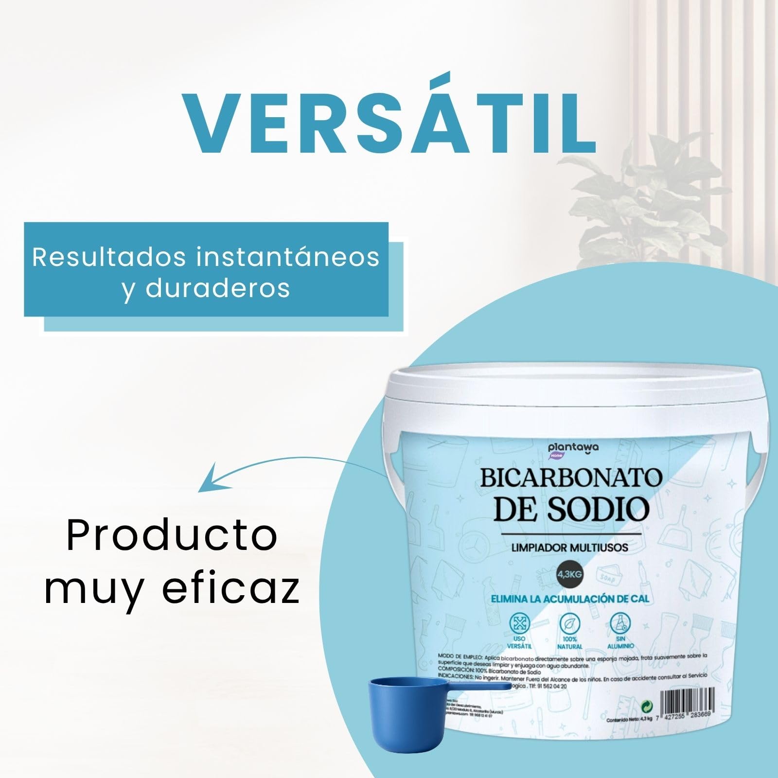 PLANTAWA Bicarbonato de Sodio 4,3kg | Bicarbonato Multiusos para Limpieza de Cocina, Baño, Textiles y Electrodomésticos | Alta Solubilidad | Sin Aditivos | Baking Soda Limpieza