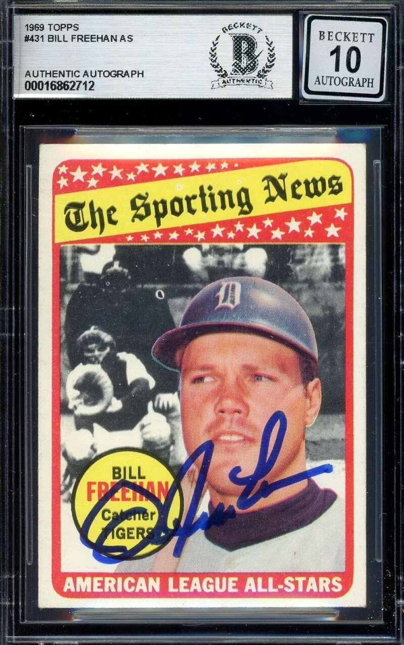 Bill Freehan Gem Mint 10 Beckett BAS Signed 1969 Topps Autograph - Baseball Slabbed Autographed Cards