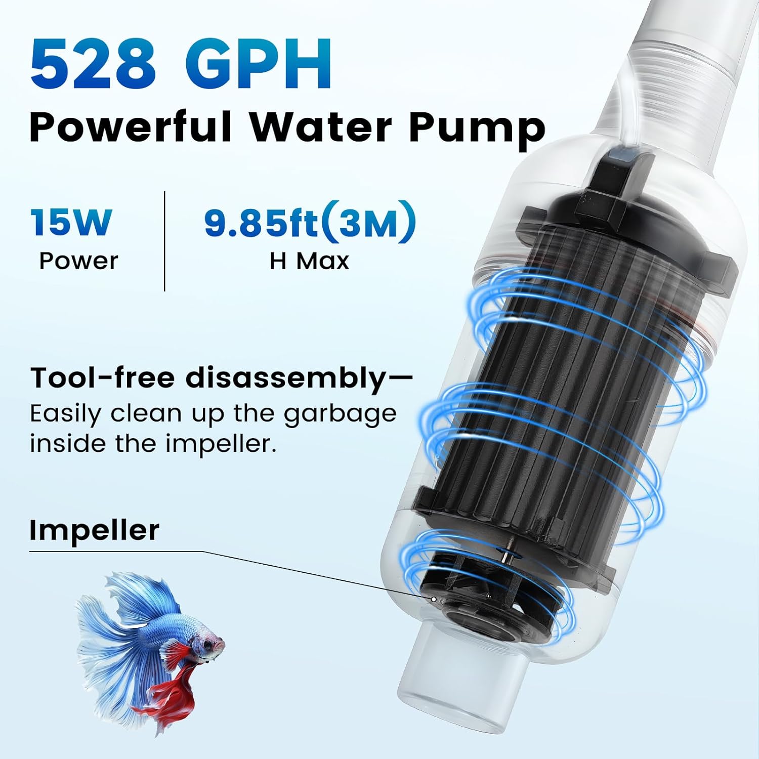 hygger Battery Powered Aquarium Vacuum Gravel Cleaner, 6 in 1 Automatic Fish Tank Vacuum Handle Control, Powerful Gravel Vacuum for Aquarium, Water Changer Sand Washer Water Filter Adjustable Length