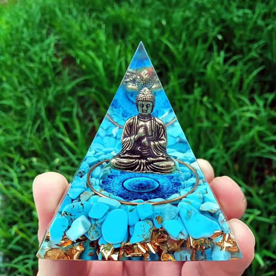 ycyingcheng Orgonite Pyramid Buddha Bronze Statue, 6CM Reiki Healing Crystal Energy Tower