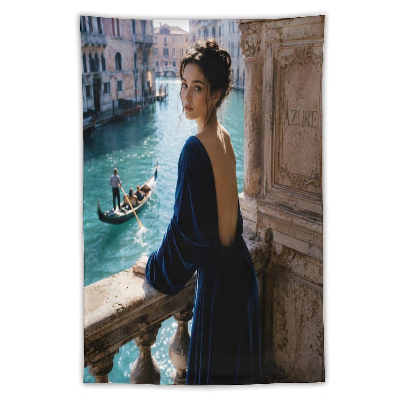 H3B8U2Y5 Woman Overlooking Gondola Wall Tapestry, Elegant Venice