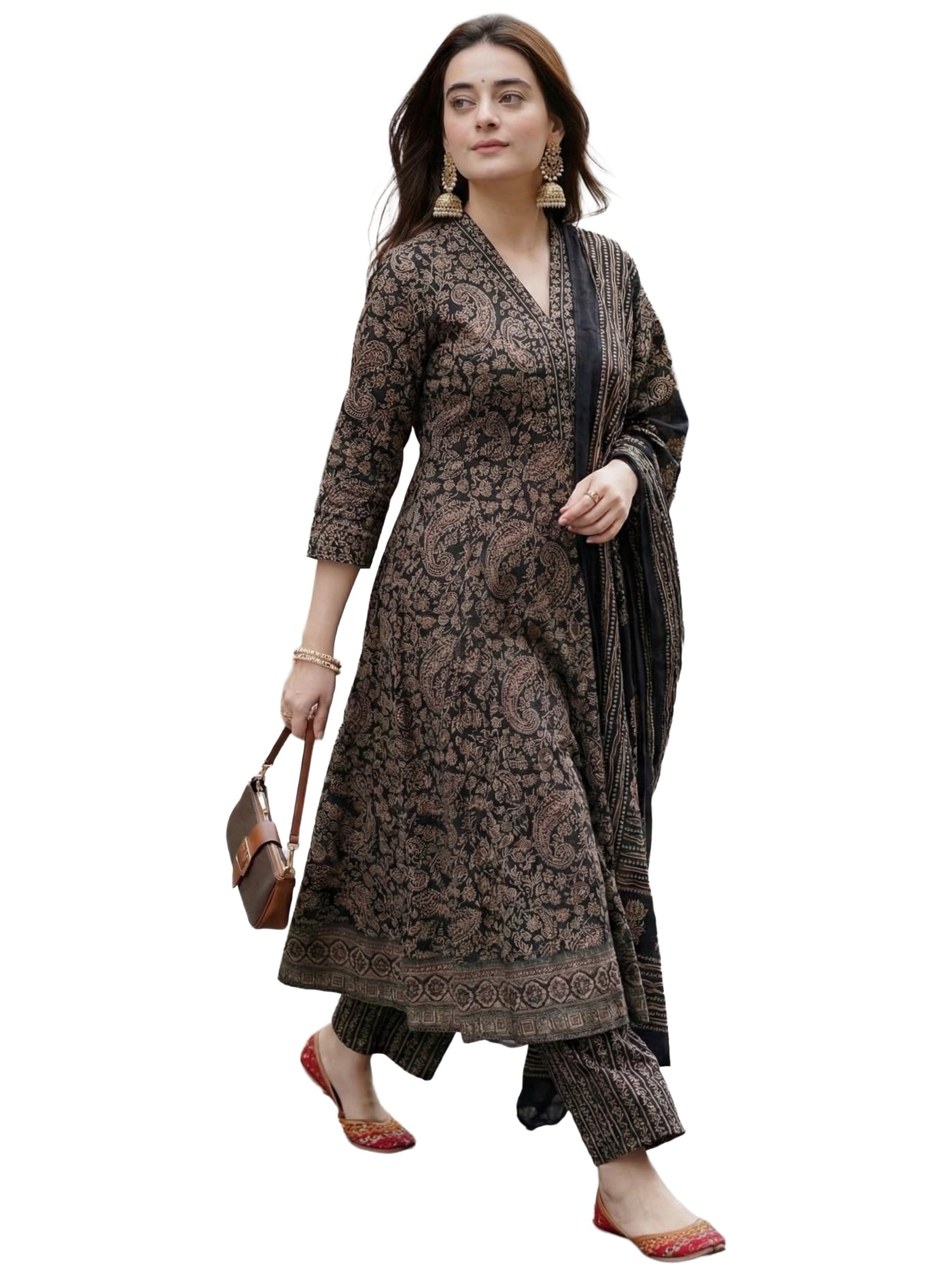Women Printed Anarkali Kurta Palazzo Dupatta Set | Viscose Blend Ethnic Outfit | Flared Kurti with Bottom Wear-image-27