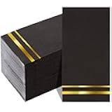 BUCLA 100-Count 3-PlyBlack and Gold Napkins - Black Paper Napkins Disposable Premium Quality - Dinner Napkins Disposable Soft, Absorbent for parties, weddings, Kitchen and New Year Party