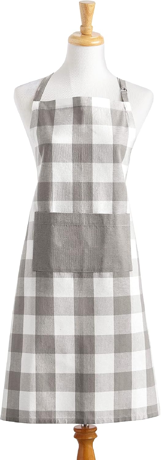 Elrene Home Fashions Farmhouse Living Buffalo-Check Kitchen Apron with Pocket, 28" x 33", Black/White image 5