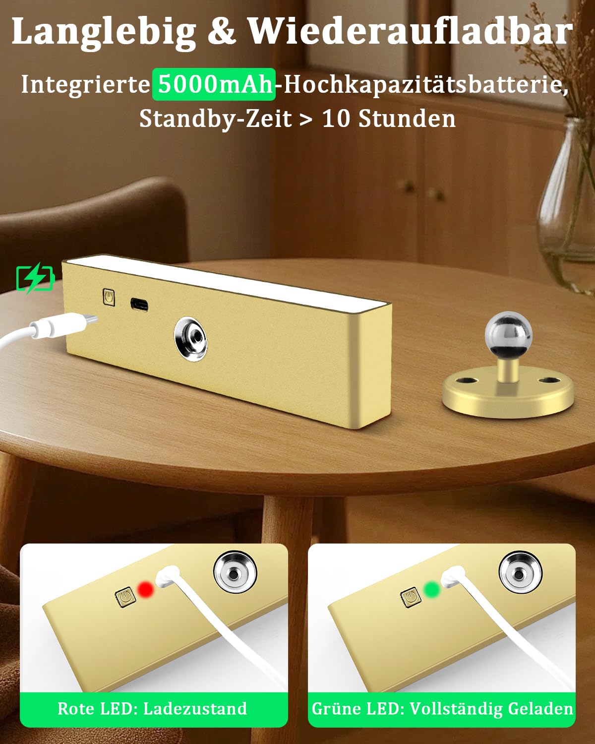 Toowell Lampada da parete con sensore di movimento, lampada da parete per interni, senza collegamento di alimentazione, lampada da parete con sensore di movimento