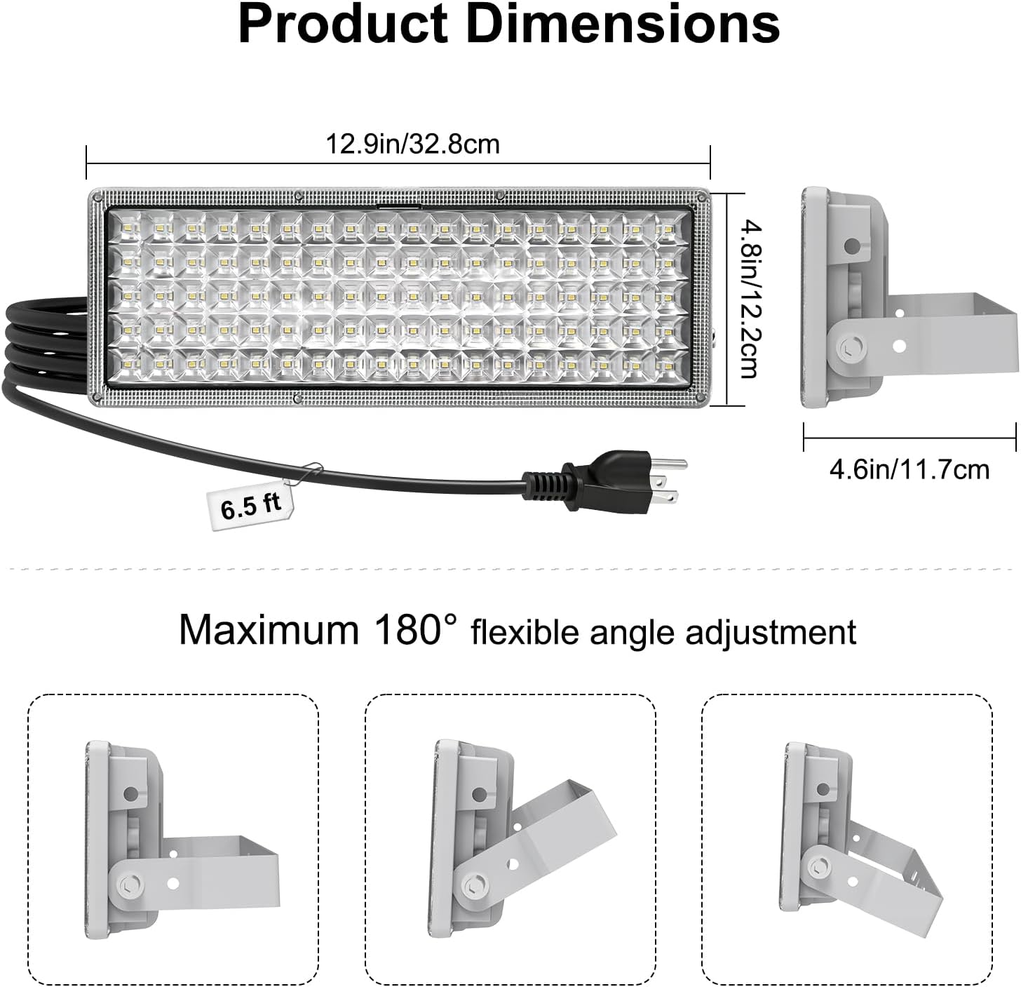 Kekeou LED Stadium Lights with Plug 100W Flood Light Outdoor IP67 Waterproof Arena Lights 14000LM 6500K Adjustable Lighting Angle LED Work Light Super Bright Field Lighting for Backyard Warehouse
