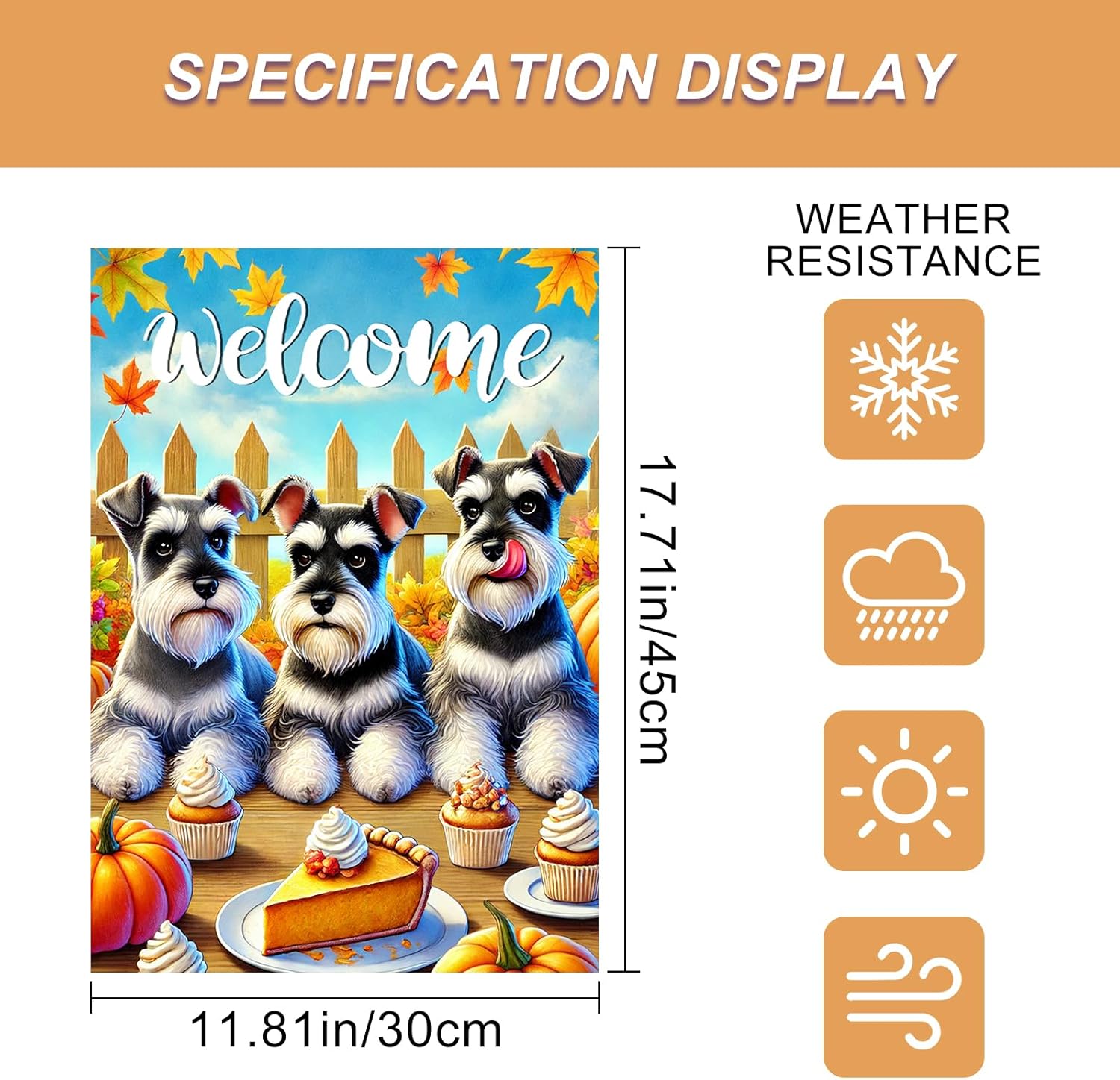 Fall Garden Flag 12x18 Inch Schnauzer Dog Pumpkin Pie Banner Double Sided Autumn Welcome Yard Decoration for Outdoor Porch Table Thanksgiving - Image 3