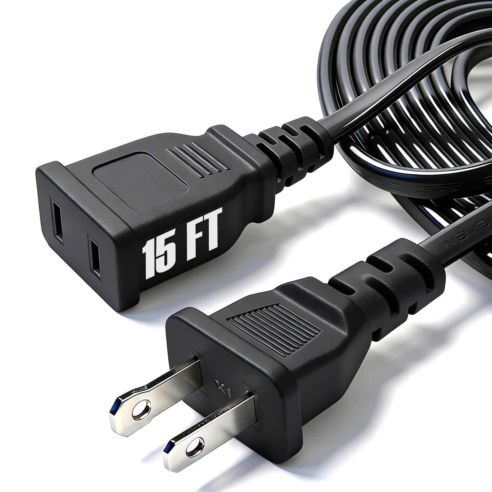 View 1 of [TaidaLink] 15ft Black Extension Cord 125V 10A 1250W Slim Design, 2-Prong Polarized Plug for Humidifier, Holiday Lights, Lamps, Security Cameras, ppliance Indoor Outdoor Use (1 Pack)