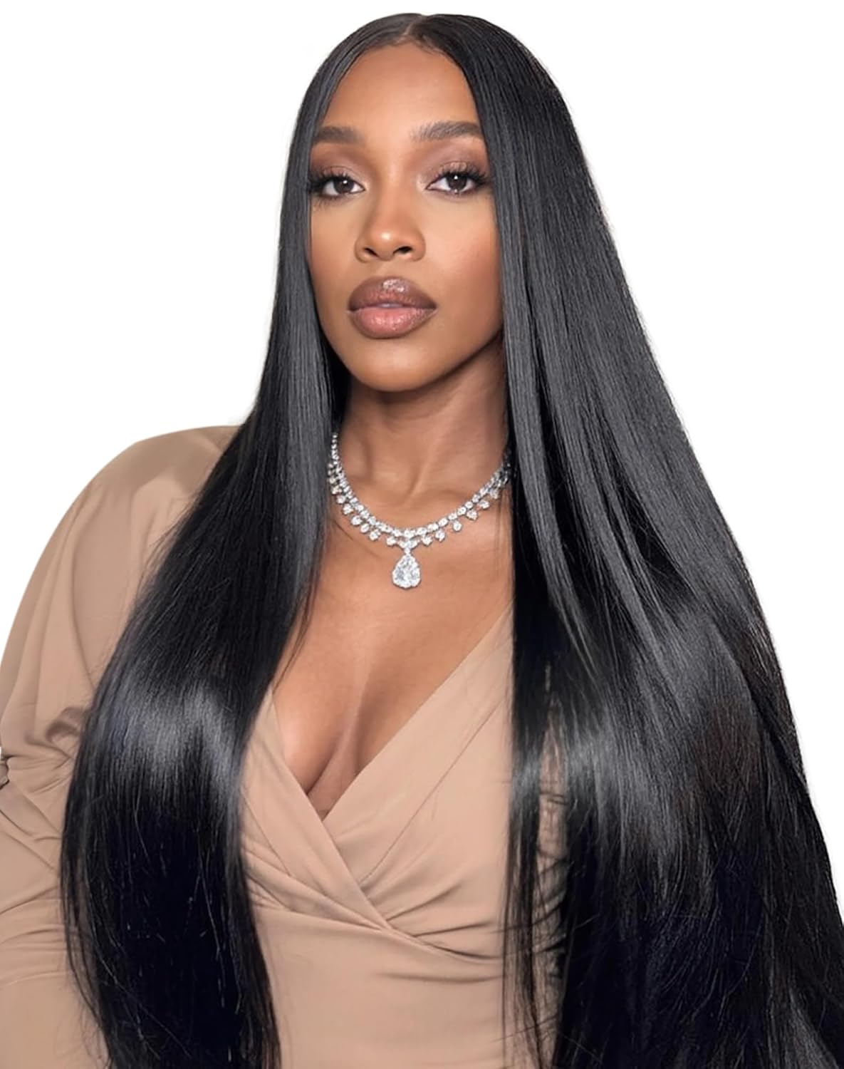 QUEENTAS Long Straight Black Wigs for Women 40 inch/100cm Synthetic Straight Wig Natural Looking Extra Long Hair Middle Part Wigs for Daily and Cosplay(Natural Black/#1B)