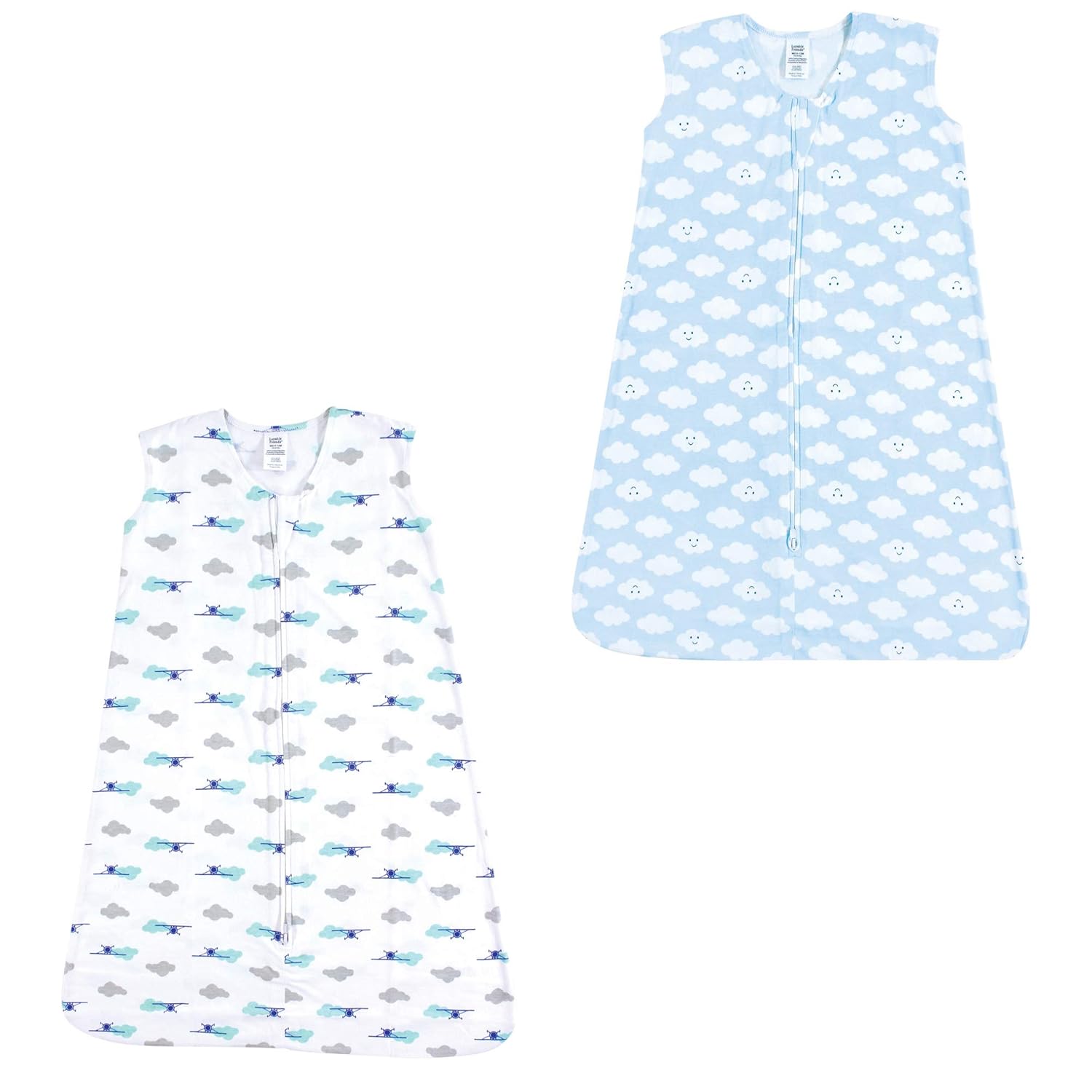 Luvable Friends Unisex Baby Sleeveless Jersey Cotton Sleeping Bag, Sack, Blanket, Airplane Clouds Jersey 2-Pack, 18-24 Months