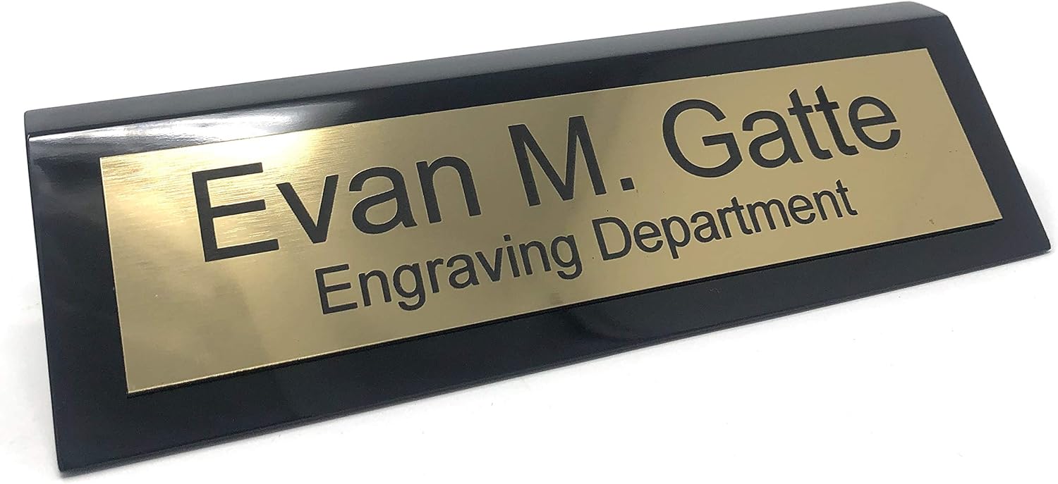 Personalized Black Piano Finish Business Desk Name Plate (Maroon)