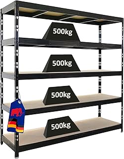 PROREGAL Profi Schwerlastregal Rhino EXTRA BREIT schwarz HxBxT 200x200x60cm Fachlast 500kg 5X Spanplatten-Ebenen 8mm Garagenregal, Lagerregal, Steckregal, Weitspannregal
