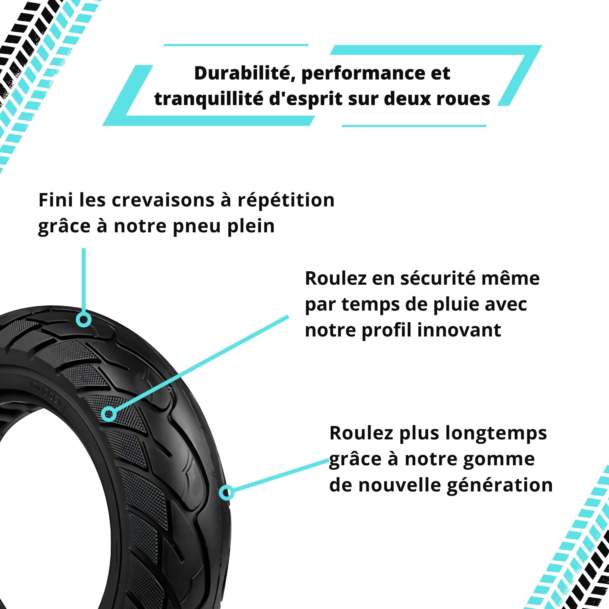 BITUME | Pneu Plein 10x2.50 pouces pour Trottinette Électrique Xiaomi, Ducati, Lexgo, Vivobike S2 | Pneu Increvable (34mm)