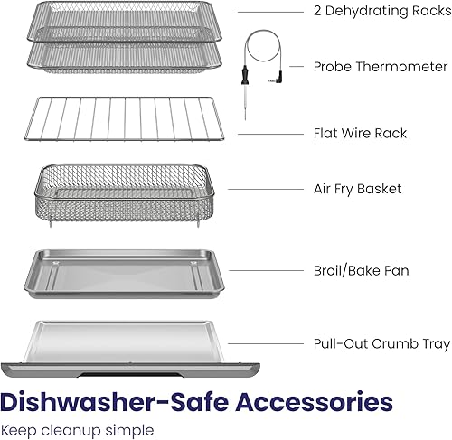 Miniatura 8 de Chefman Combo de horno tostador con freidora de aire con termómetro de sonda, encimera de convección de acero inoxidable 12 en 1, pizza de 10
