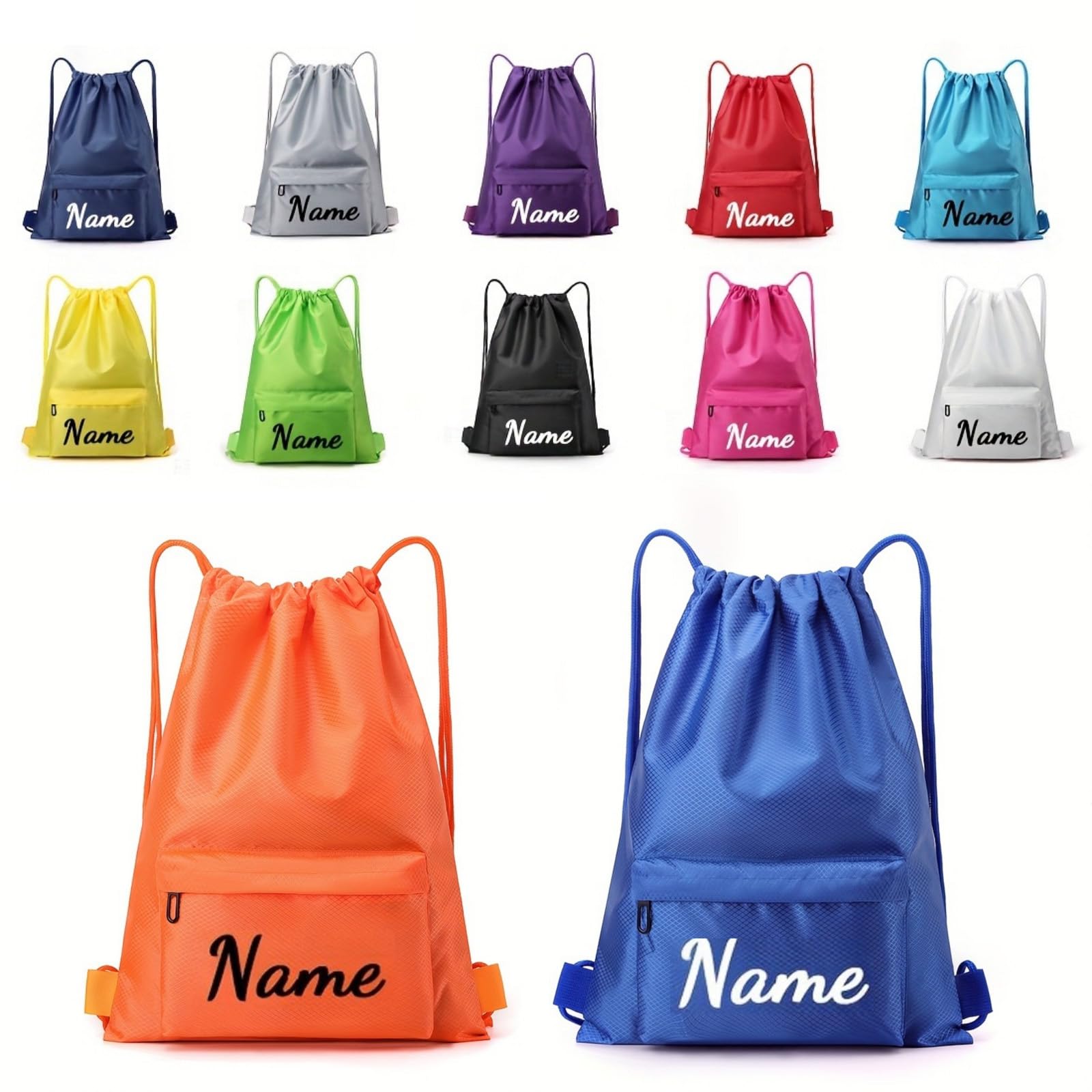 Personalised Drawstring Backpack With Your Name/Text/Logo, Custom Waterproof Drawstring Bag Gym Swimming Yoga Sack Back Bag For Adult Kid, Customised Knapsack for Sports Business, 33x44cm