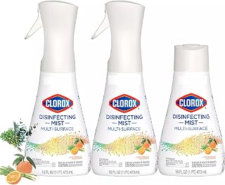 Clorox Disinfecting Mist, Multisurface Cleaning Mist Lemongrass Mandarin Sanitizing Spray Bottle 2 x 16 oz trigger + (1) 16 oz refill Total 48oz