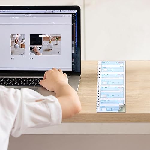 Miniatura 4 de Libro de recibos con copias de carbono, libro de recibos de dinero y alquiler, 2 partes sin carbono, 5.31 x 11.22 pulgadas, encuadernado en espiral,