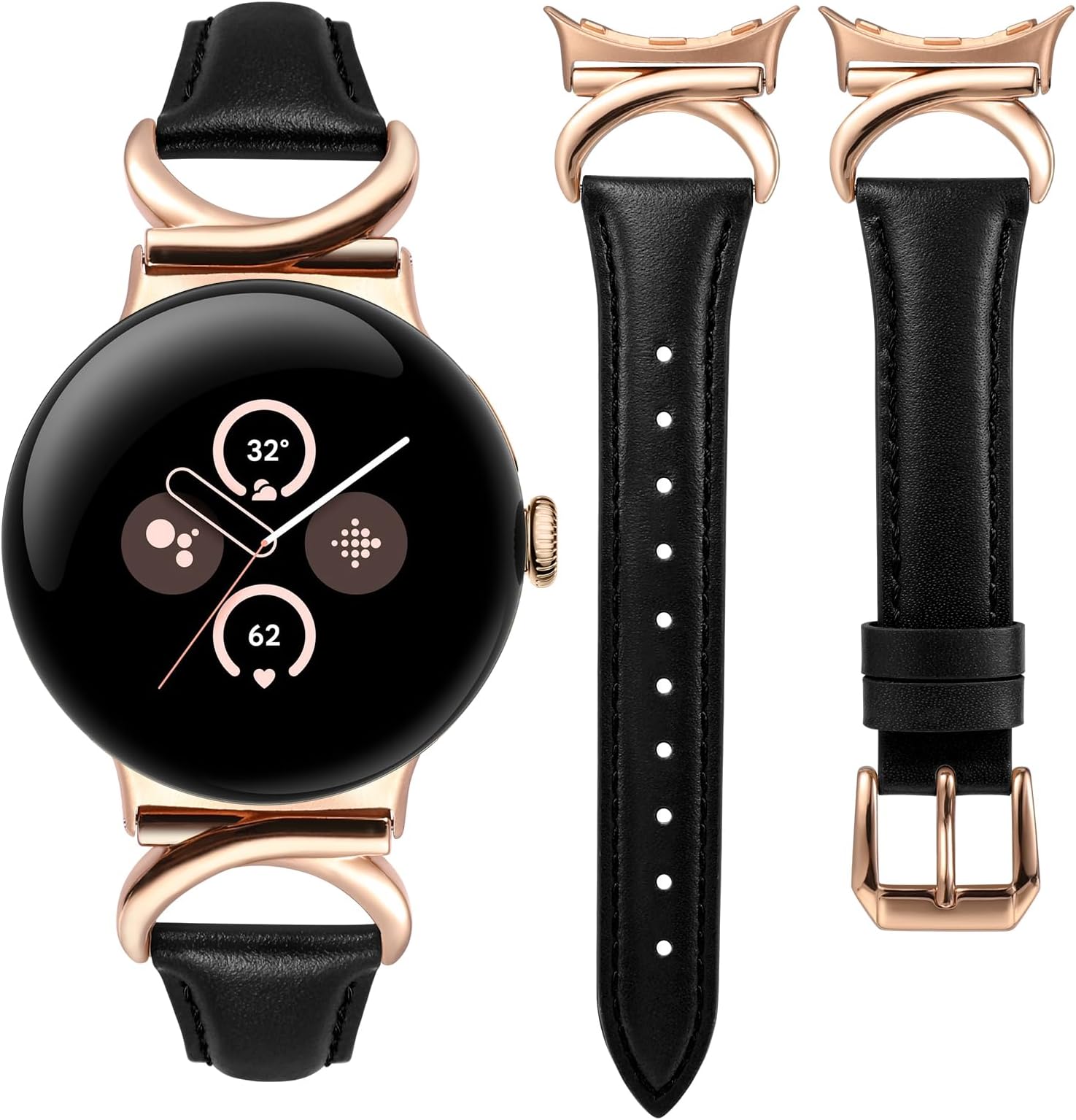 Minyee Leather Bands Compatible with Google Pixel Watch 3 41mm/Pixel Watch 2/Pixel Watch 1 Band Women, Slim Thin Dressy Designer Premium Leather Strap with C-Shape Metal Buckle for Pixel 2 Smartwatch