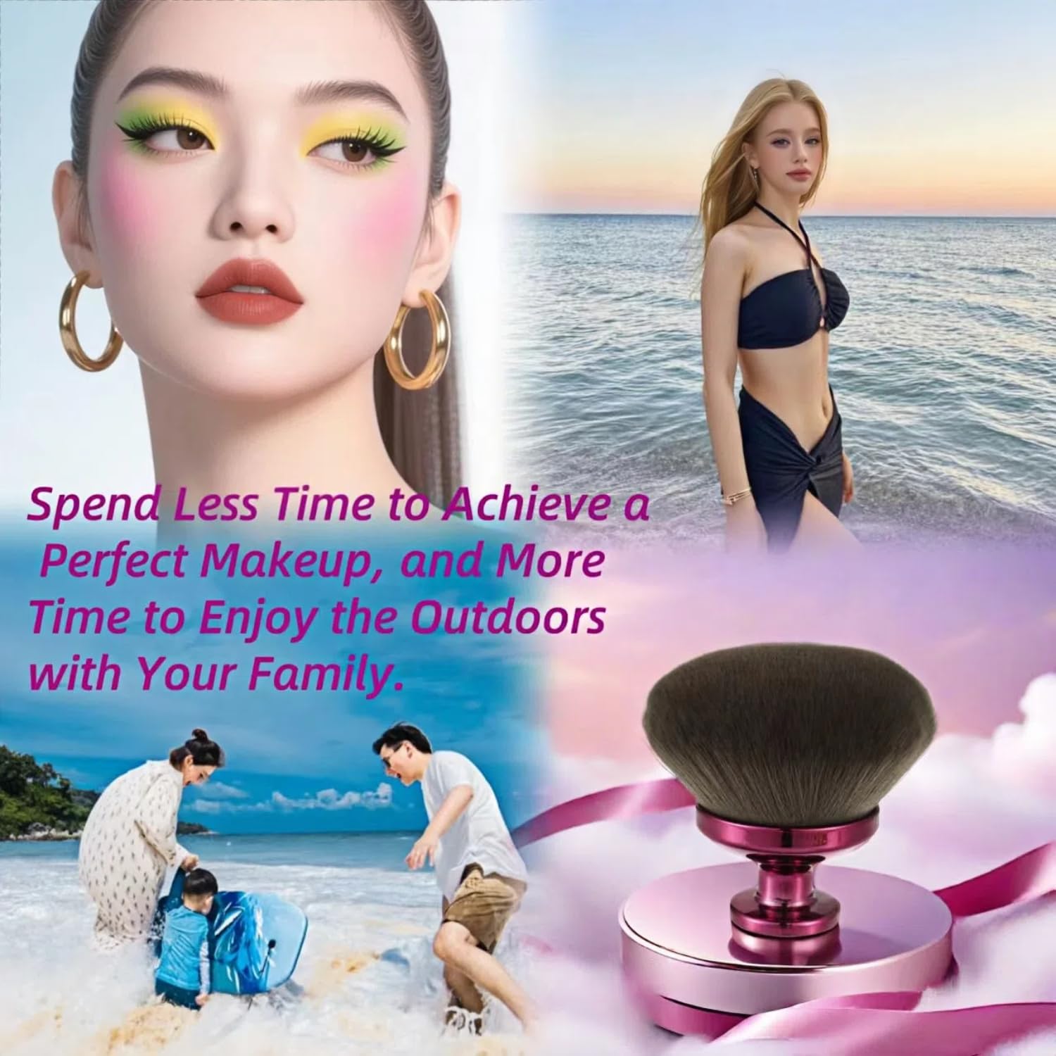 Extra Large Kabuki Brush - 90mm Wide Head for Flawless Face & Body Makeup, Self Tanner, Sunscreen. Even Application with Liquids/Creams. Wet & Dry Use - Purple - Image 5