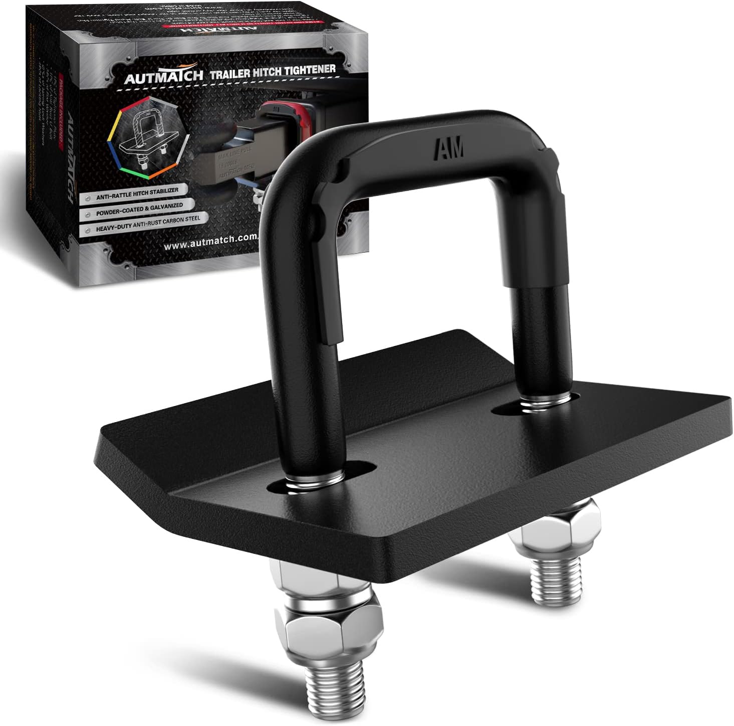 AUTMATCH Hitch Tightener Anti-Rattle Clamp, Heavy Duty Hitch Stabilizer for 1.25" and 2" Trailer Hitches, Rubber Isolator and Anti-Rust Double Coating Protective, Frosted Black