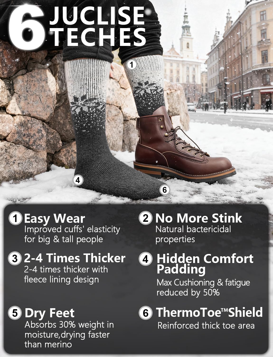 Alpaca Wool Thermal Winter Boot Socks Heavyweight Thick Warm Padded Moisture-Wicking Insulated Cold Weather - Image 5