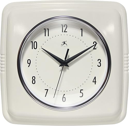Miniatura 26 de Infinity Instruments Reloj de pared retro, cuadrado de 9 pulgadas, silencioso y sin tictac, diseño vintage moderno de mediados de siglo, reloj de