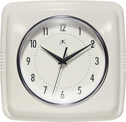 Infinity Instruments Square Retro Wall Clock, Ivory, 9.25