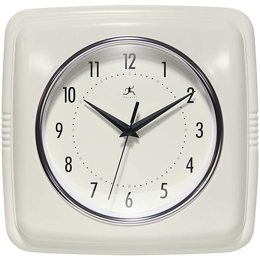 Infinity Instruments Square Retro Wall Clock, Ivory, 9.25"