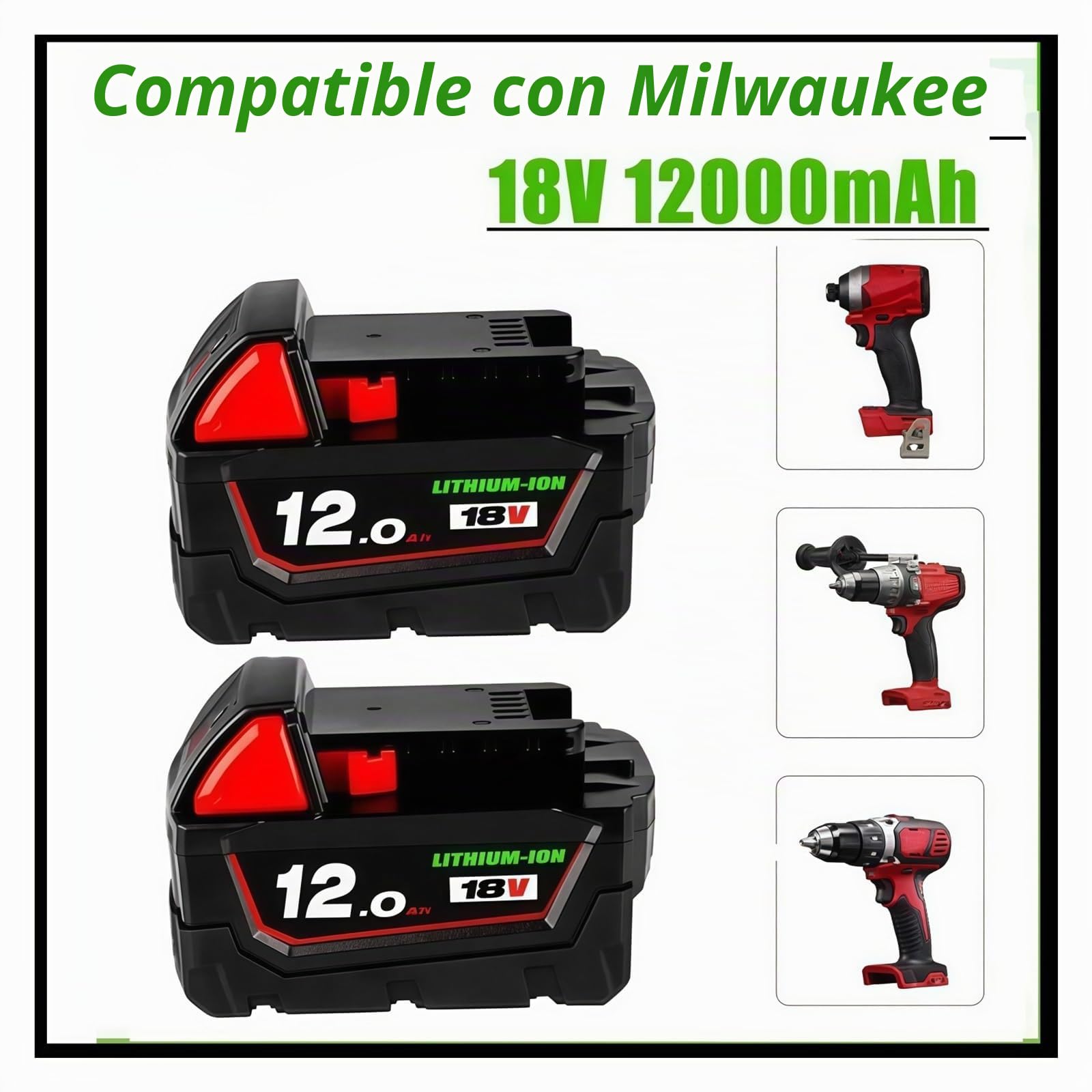 Batería de 18 V y 6000-12000 Ah para sustituir la batería de la herramienta, compatible con Milwaukee. Batería de litio M18 XC 48-11-1860 48-11-1850(2PCS 12000mAh)