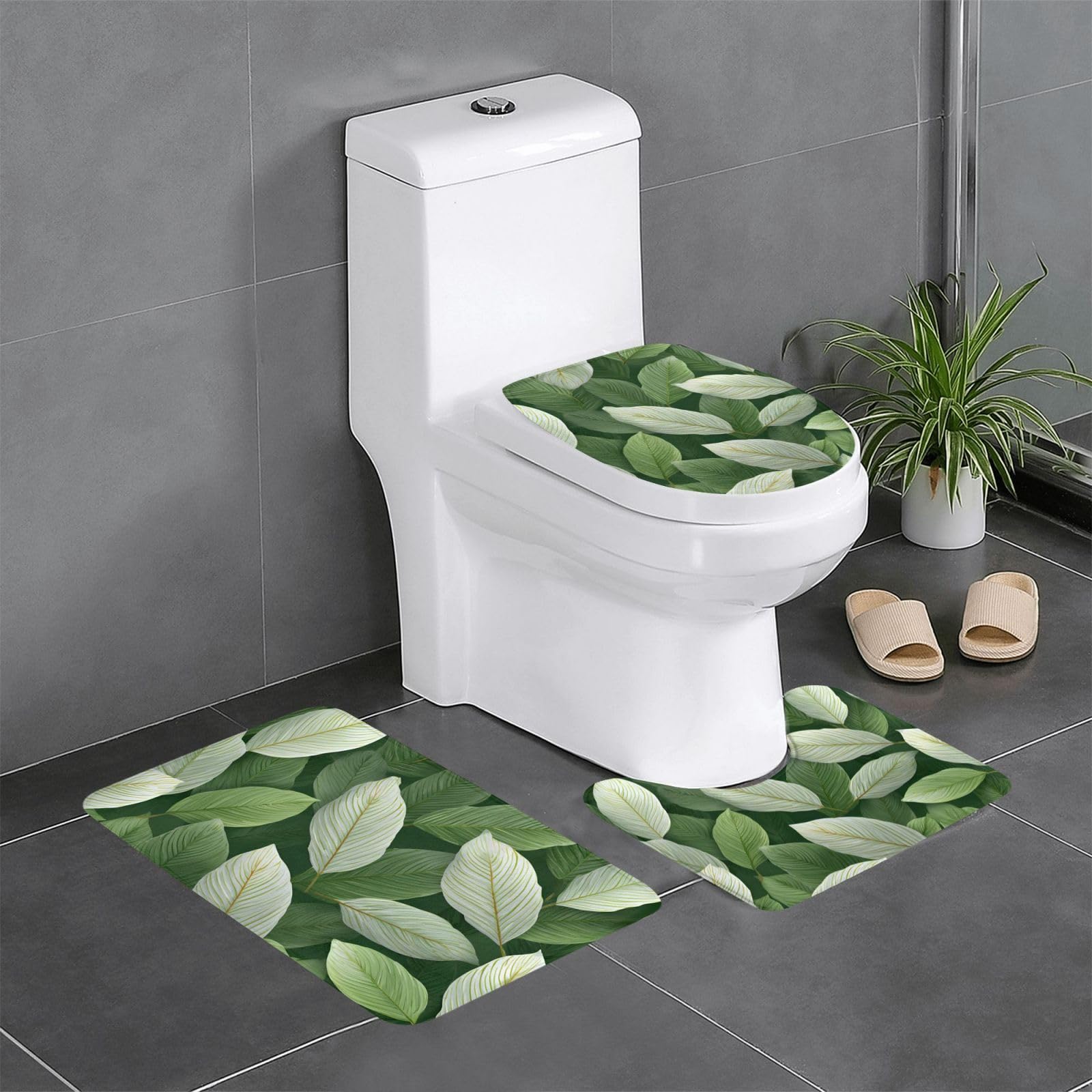 Tapis de salle de bain antidérapants lot de 3 avec contour WC blanc