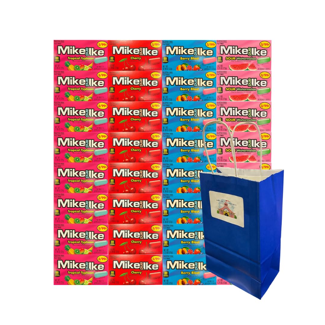 Generic Candy Assorted Flavor Mike and Ike - 4 Flavors, Tropical Typhoon, Berry Blast, Cherry, Sour Watermelon - 0.78 oz, 8 Each Flavor, 32 Pack - Perfect for Parties & Treats