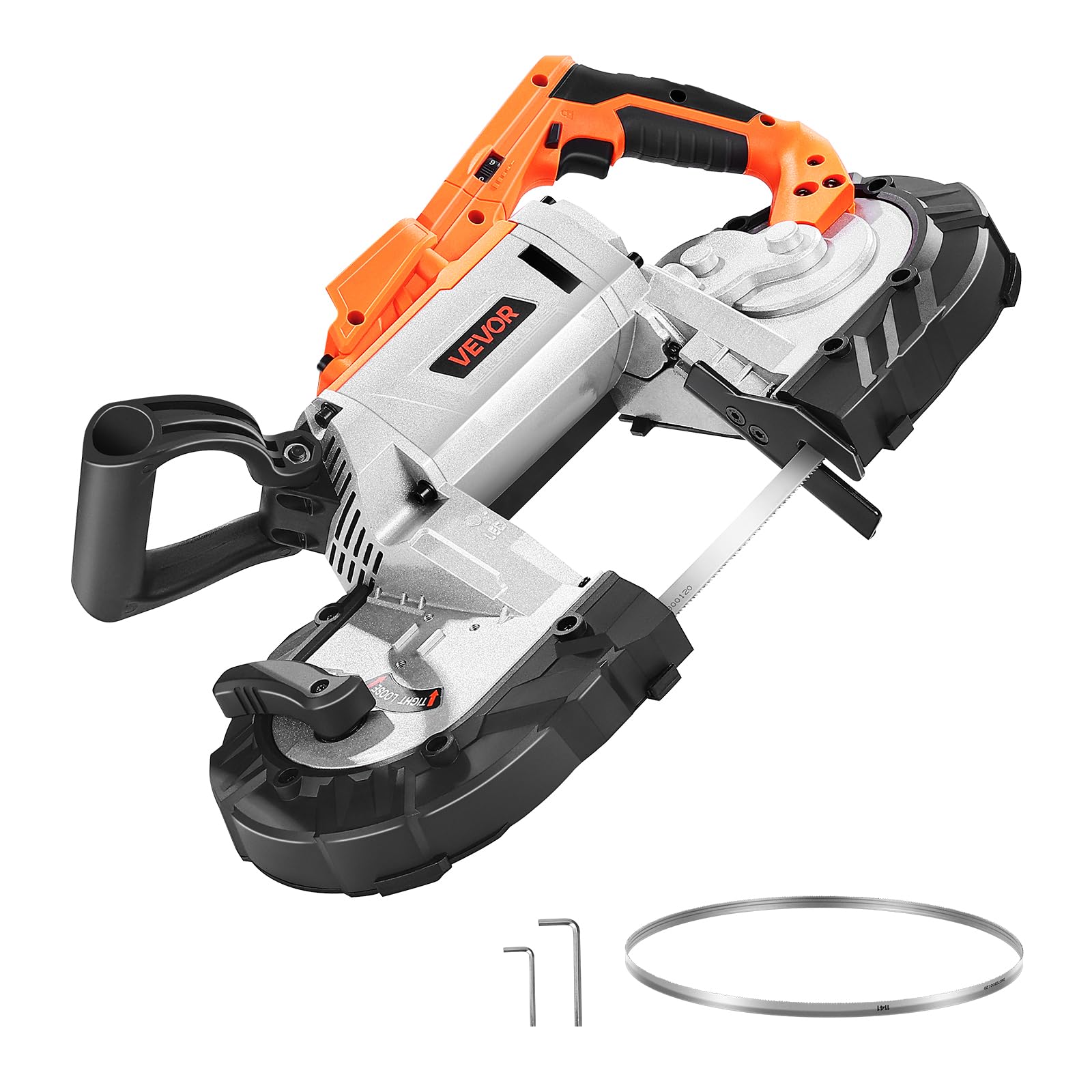 VEVOR Sega a Nastro Portatile da 20 V, Taglio Profondo da 127 mm, 360 W con Motore Brushless, Portatile e Compatta Senza Fili, Ganci per Appendere, Velocità Variabile, Solo Utensile Nudo