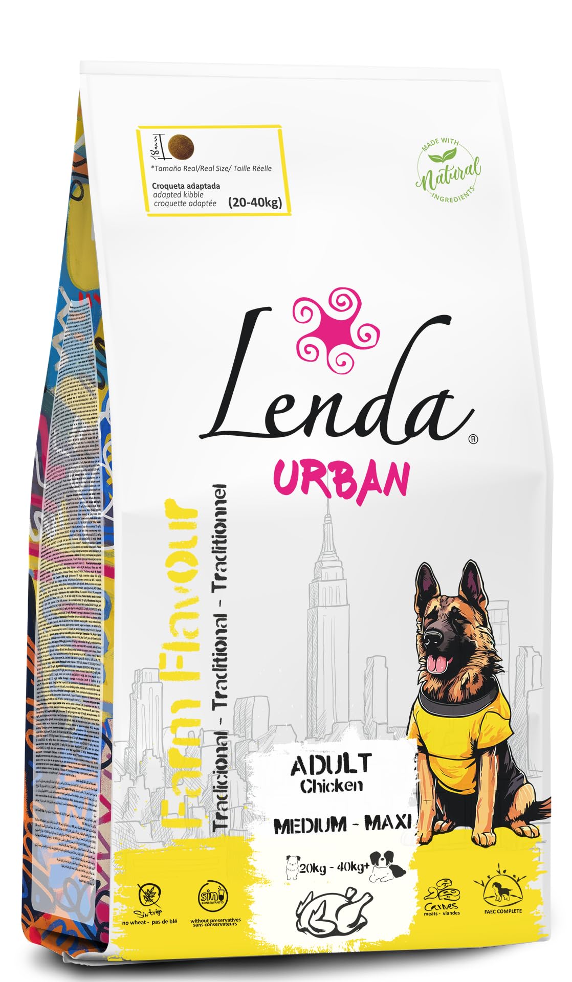 Lenda Urban Farm Flavour - Pollo 15 KG | Pienso para Perros Medium-Maxi (20-40 kg) | Comida Perros Grandes Completa y Equilibrada | Pienso para Perros de Razas Medianas y Grandes