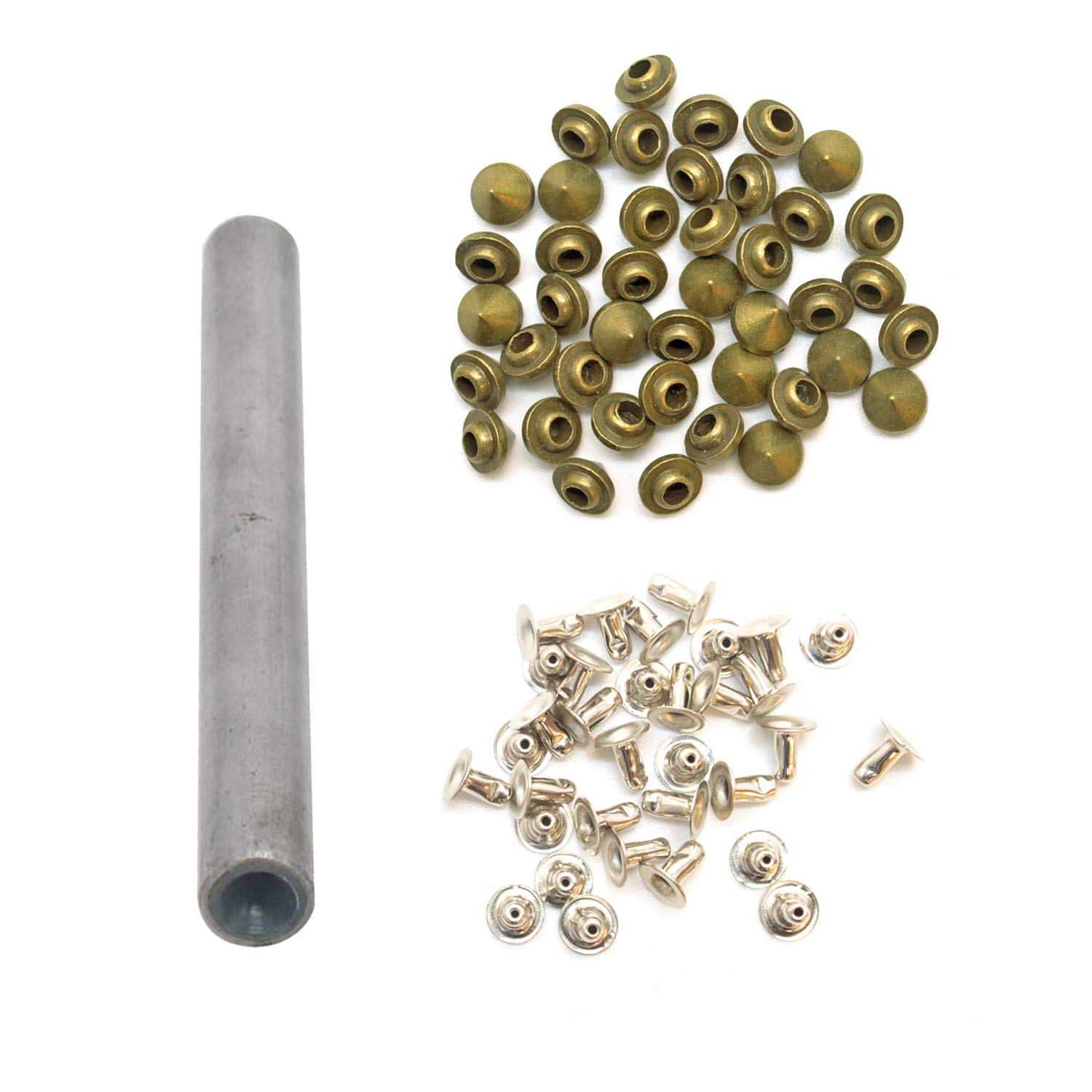 Trimming Shop Brass Cone Shaped Studs Pinback Rivets with Hand Tool Decorative Accessory for Purses, Leathercraft, Clothing, DIY Crafts (6.5mm, Bronze, 100pcs)