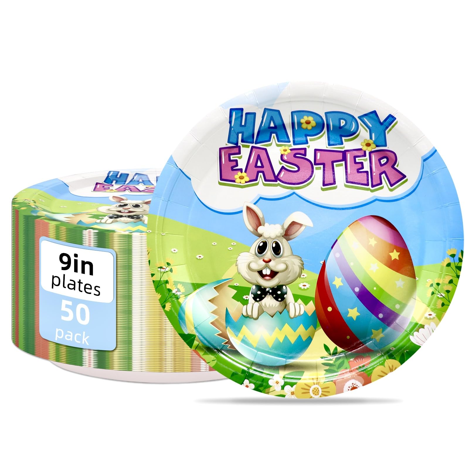 Gudvilla Easter Paper Plates Heavy Duty-Easter Plates Disposable 9 inch Paper Plates Bulk for Dinner Plates Easter Party Plates Easter Party Decorations and Supplies(50 count)