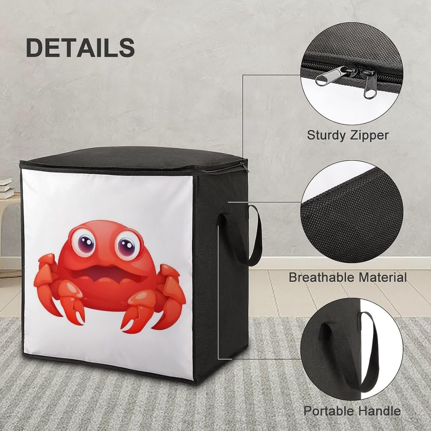 Clothes Storage Bag Personalized Durable Foldable Large Toy Storage Bags with Zipper Moving Bags Luggage Organizer Cute Red Crab Printed Bags image 4