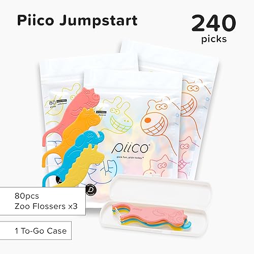 Miniatura 8 de Hilo dental sin sabor para niños, sin flúor, doble línea, púas de hilo dental - Cuidado bucal divertido en diseño de varillas de hilo dental de