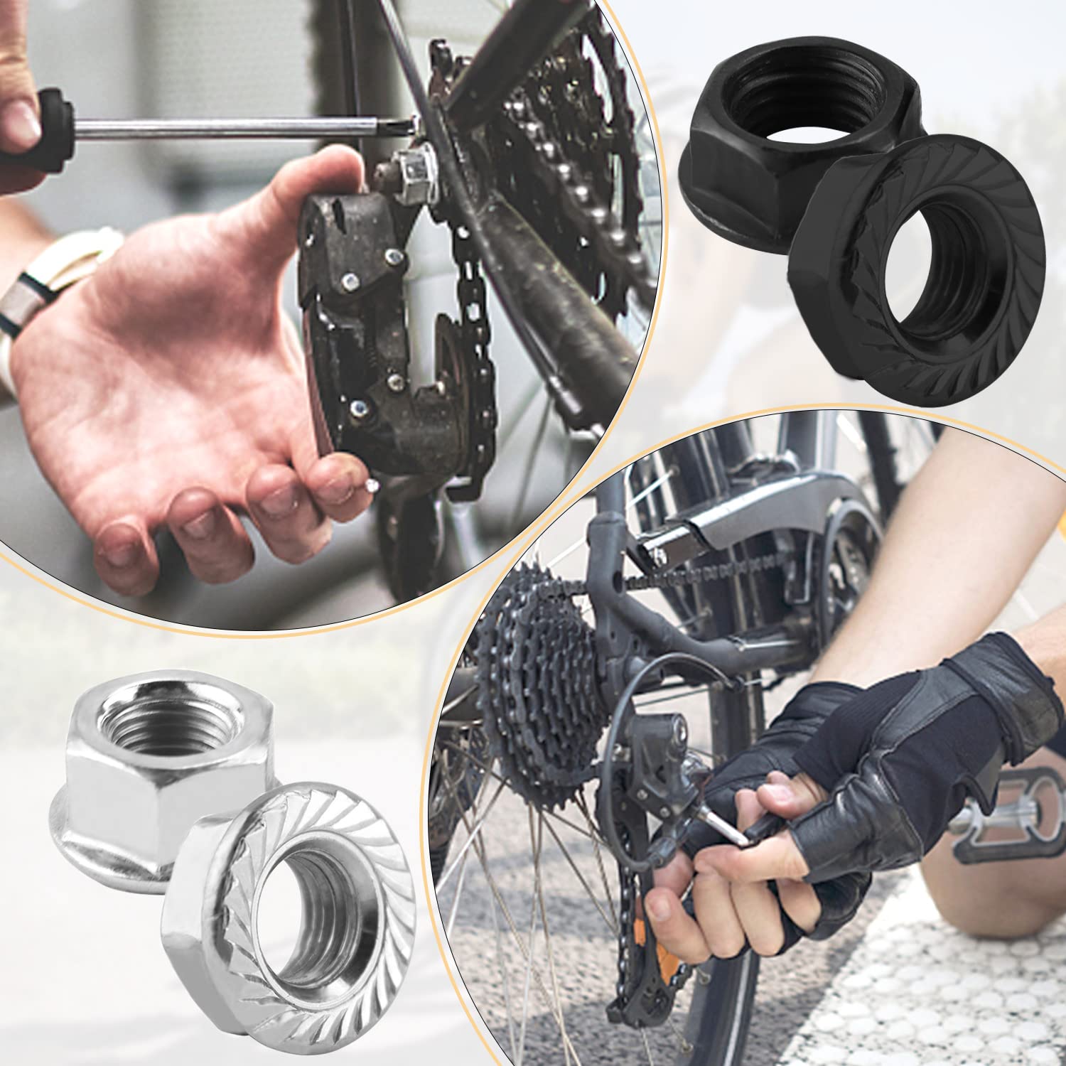 Dadi Flangiati E Rondelle Di Sicurezza Per Bici - Acciaio Inox, M8 M9.5 M10, Per Mozzi Anteriori E Posteriori - Foto 12