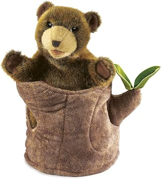 Folkmanis Bear in Tree Stump Hand Puppet, Brown, 1 EA