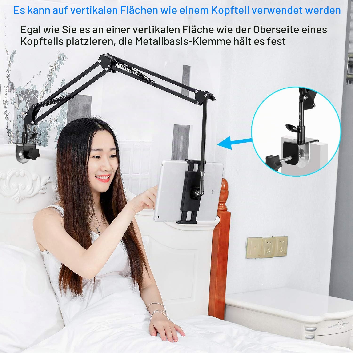 Tablet Ständer für Bett Tablet Halterung Bett Tablet-Ständerhalter 360 Grad Drehbarer mit Stabilem Aluminiumarm für iPad, Tablets, Telefone oder Andere Geräte mit 4,5 bis 12,9 Zoll Bildschirm