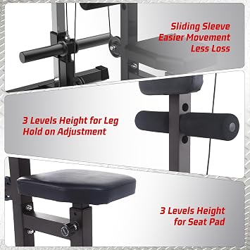 Cable Machine, LAT Pull Down Machine, LAT Row Cable Machine with High and Low Pulley Station, Heavy Duty Back Workout Machine with Leg Support for Home Gym Body Training, Black