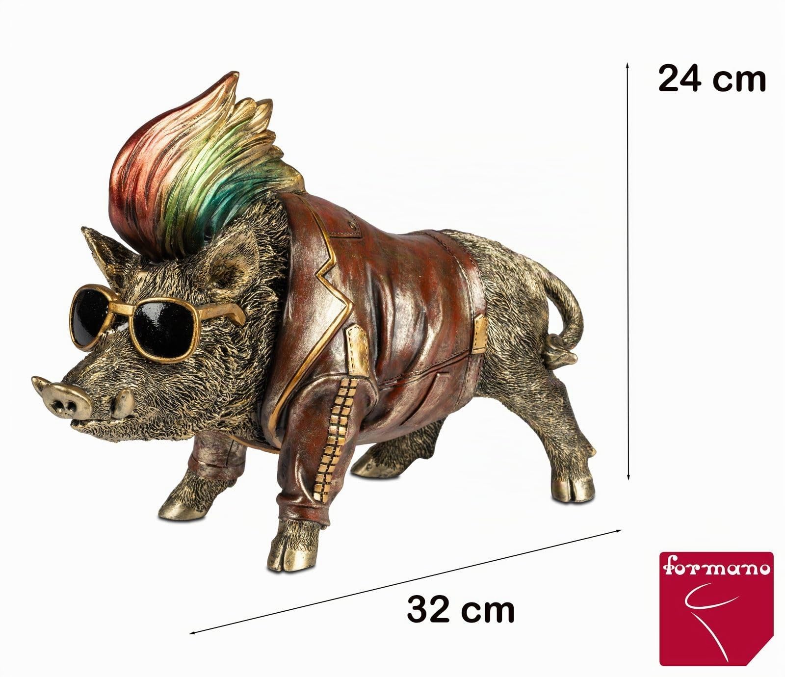 formano Dekofigur Cooles Wildschwein 32x24cm Handbemalte Tierfigur aus Polyresin im coolen Lederjacken-Design - witzige Wohn-Deko & Geschenkidee für Tierfreunde und Liebhaber ausgefallener Figuren